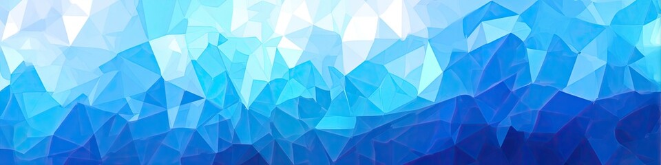 Naklejka premium Abstract banner featuring a mosaic of blue triangles and polygons, suggesting a watery landscape
