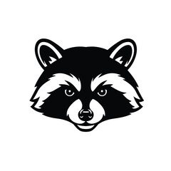 Black and white raccoon face illustration on white background