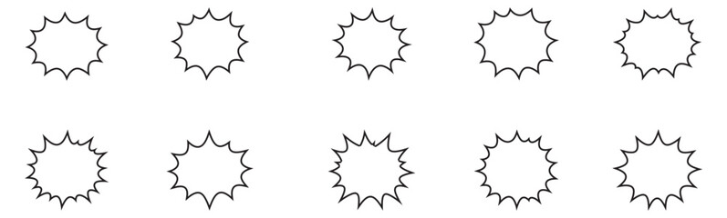 Explosion Burst Text Frame Comic Style Speech Outline Icons Set for Pop Art Design