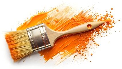 Large Wide Bristle Brush with Vibrant Orange Paint Splash
