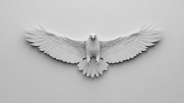 White bird sculpture with spread wings on a neutral background