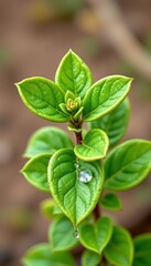Closeup Vibrant Green Plant with Dew Drops
