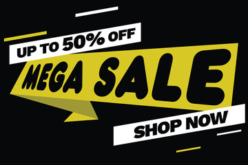 Mega Sale up to 50% - typically means that the person or entity that has temporarily left will return in a short amount of time, text concept message bubble
