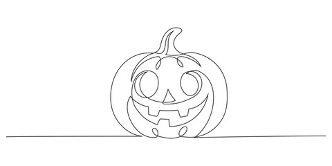 Single line drawing of Halloween pumpkin on white background