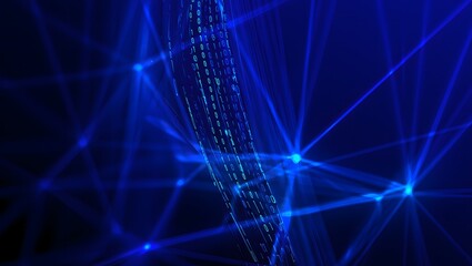 Fototapeta premium Abstract blue light network background with glowing dots and lines, creating a futuristic and technological atmosphere for digital designs