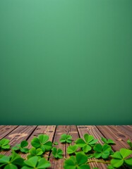 Fresh Green Clover Wooden Surface with Solid Background