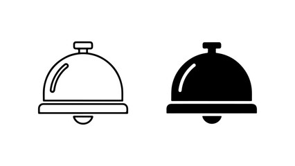 Black Service Bell Icons: Outline and Glyph Styles on White Background