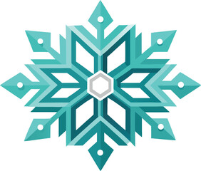 Geometric snowflake design with teal and white accents
