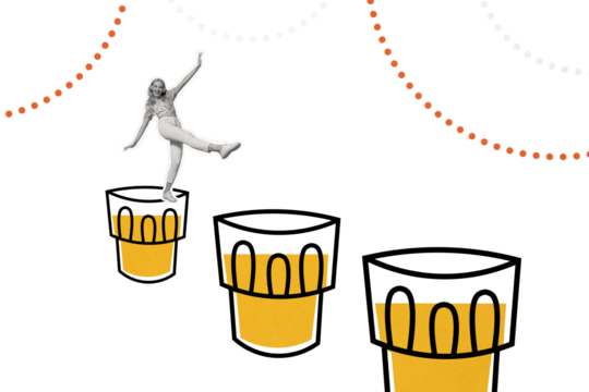 Composite trend artwork sketch image photo collage of draw painting caricature young woman walk step bar beer glass body drink party