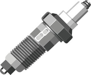 Close up of a single spark plug on a white background