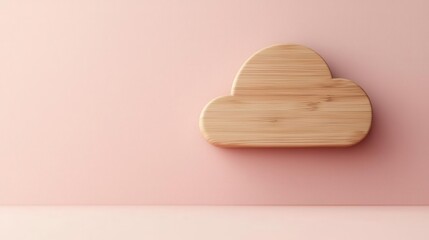 Abstract wooden cloud icon floating over soft gradient background, minimalist tech