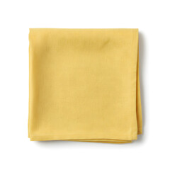 Yellow linen napkin folded on white background  
