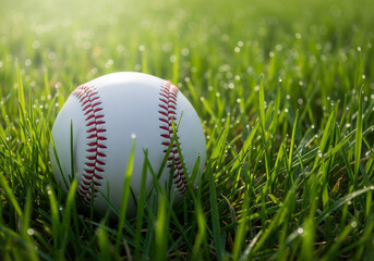 Baseball in Grass on a Sunny Day