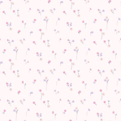 Flower pattern. Ditsy floral seamless pattern. Small little flower on light background. Repeat pattern. Ditsy print. Botanic surface design. Ditsy floral flower pattern for fashion, fabric