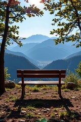 Solitary Bench Overlooking Mountain Ridge
