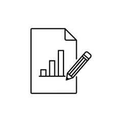 Document showing bar graph being edited with pencil on white background, representing data analysis and report creation in a minimalist style.