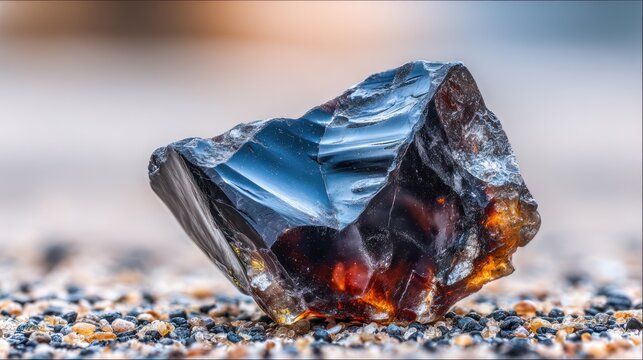 Detailed obsidian rock closeup with natural textures and colors