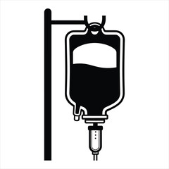Medical iv drip bag and stand silhouette graphic icon for healthcare and medicine