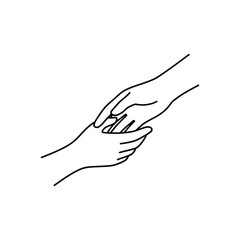 Hands gently reaching out to each other in a simple line drawing, symbolizing connection and support with a minimalist aesthetic.