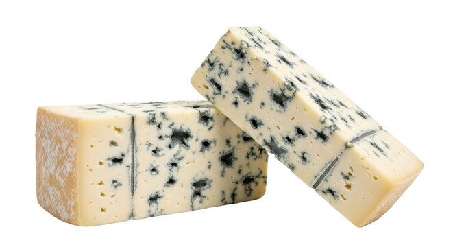 Isolated Roquefort, gourmet blue cheese, wedges of bleu d'Auvergne for delicious culinary food