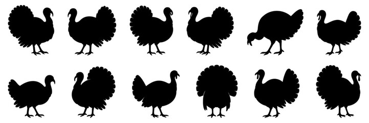 Turkey bird silhouettes set