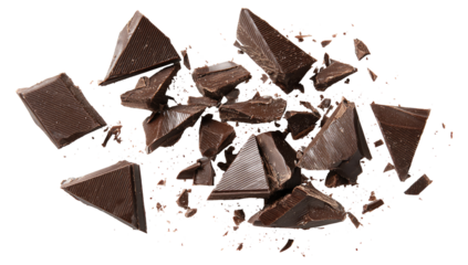 Broken dark chocolate pieces scattered (1)