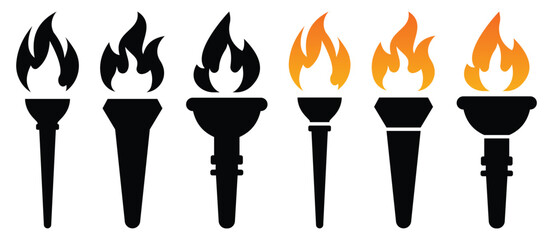 Torch Fire Icon – Burning Flame Vector Illustration on White Background.