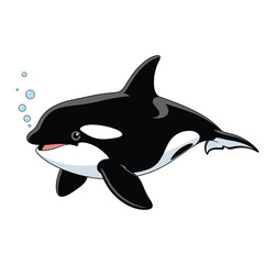 Obraz premium An adorable cartoon orca whale swimming with bubbles.