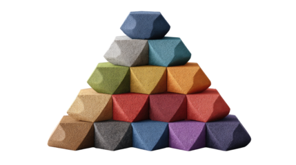 Geometric shapes stacked in a pyramid, vibrant colors