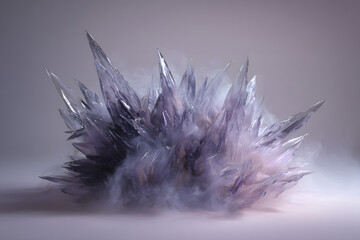 deconstructed fluffy form made of glass shards and mist creating a surreal contrast of fragility and softness design