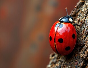 Closeup Ladybug Textured Tree Bark