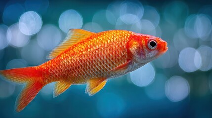 Fototapeta premium Golden fish swimming against a soft blurred background with copy space