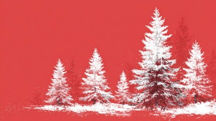 Obraz premium White pine trees on a red background. Christmas concept.