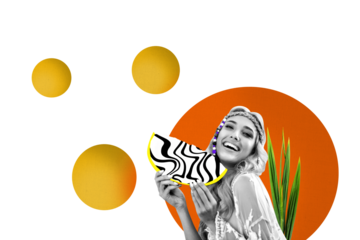 Trend artwork composite sketch collage of summer season beach journey travel nature outdoors young happy lady hand hold surreal watermelon