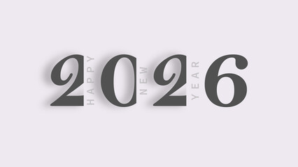 Happy new year 2026, minimal vector illustration in grey