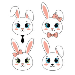 Obraz premium Cute bunny faces with big expressive eyes and delicate pink ears.