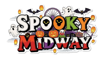 Spooky Midway: A festive illustration celebrating Halloween, showcasing a carnival setting with eerie elements and vibrant colors for a joyful and spooky time.