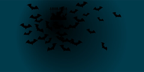 Naklejka premium Halloween background blue with silhouettes of bats and ghost pumpkins eps 10