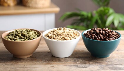 Three bowls of different breakfast cereals