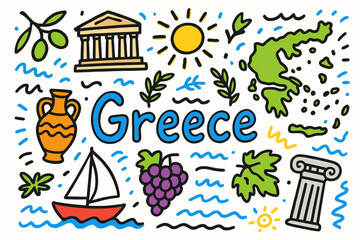 Naklejka premium Greece travel flat icon set. greek culture, landmarks, and symbols collection.