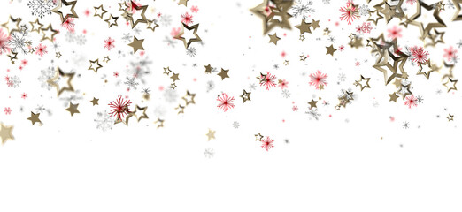 Elegant gold stars and snowflakes in a festive arrangement on white background. Perfect for Christmas, winter, and holiday themed designs. Suita
