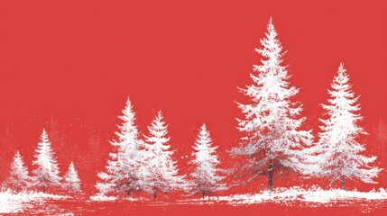 Obraz premium White pine trees on a red background. Christmas concept.