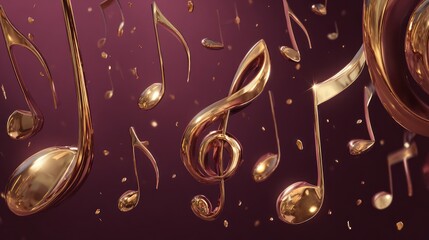 Golden musical notes floating against a dark purple background