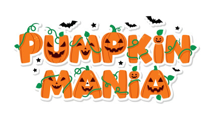 Pumpkin Mania: A vibrant and festive pumpkin-themed typography design, perfect for Halloween celebrations, incorporating a cheerful spirit and spooky elements.