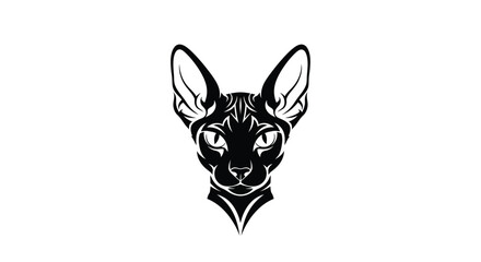 Black and white Sphynx cat head tribal tattoo design Keywords: Sphynx cat, feline, head, animal
