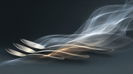 Spoons and smoke artistic composition with copy space for design elements