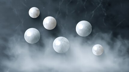 Spherical objects suspended in vaporous atmosphere abstract composition