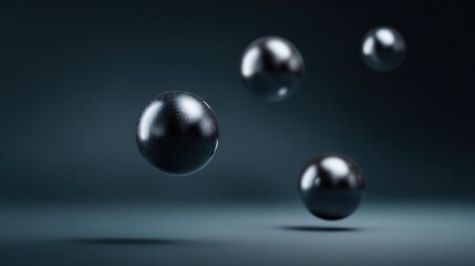 Floating spheres in a dark setting with focused lighting and reflections