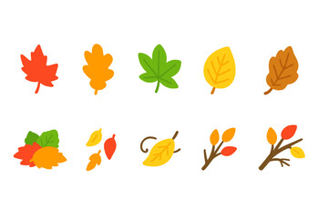Obraz premium Neon autumn leaves icon set. vibrant 3d fall foliage for seasonal decor
