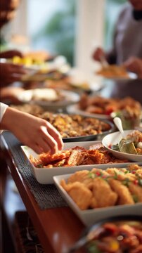 A bountiful buffet featuring an assortment of delicious dishes for a gathering.